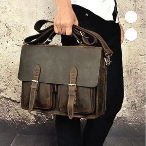Handmade CRAZY HORSE LEATHER RETRO DESIGNER BUSINESS BRIEFCASE